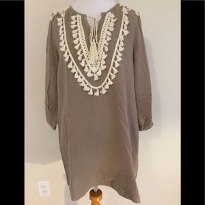 Umgee gauze tassel fringe boho dress small